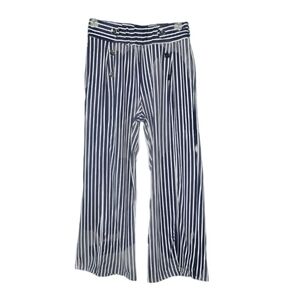 Robert Louis Wide Leg Cropped Navy Blue & White Striped Pants Womens Size Small